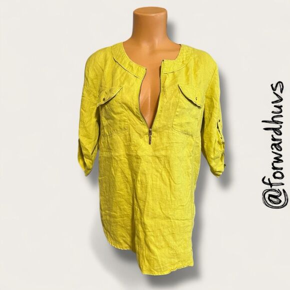 Ellen Tracy 100% Linen Shirt – Zip Front, Roll-Tab Sleeves Size Small - Picture 9 of 13